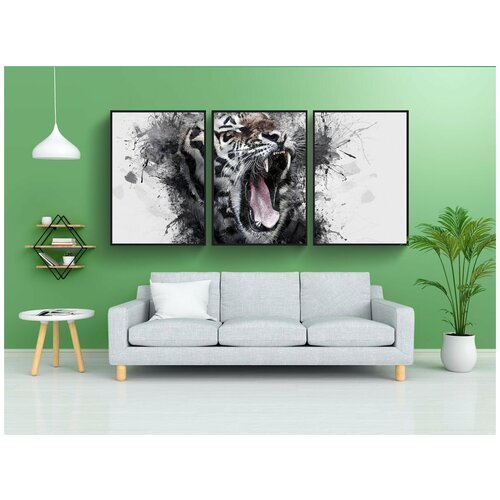 фото Набор модулных постеров для интерьера "тигр, голова, дикая природа" 60x90 см. в тубусе, без рамки lotsprints