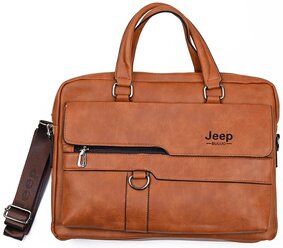 Деловой мужской портфель на ремне сумка-мессенджер Jeep Buluo, светло-коричневый