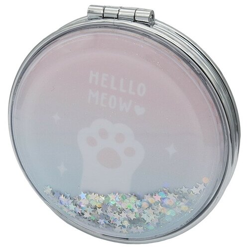 фото Зеркало косметическое "кошачья лапа", складное, круглое, с серебристыми блестками михимихи