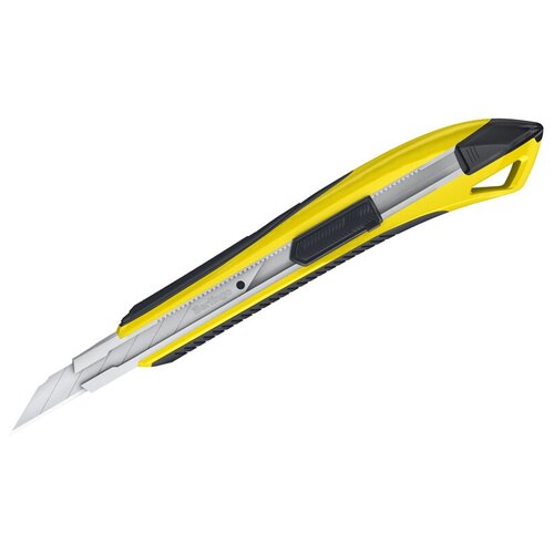 Нож канцелярский 9мм Berlingo Razzor 300, auto-lock, металл. направл, мягкие вставки, желтый, европодвес (BM4131_b), 10шт.