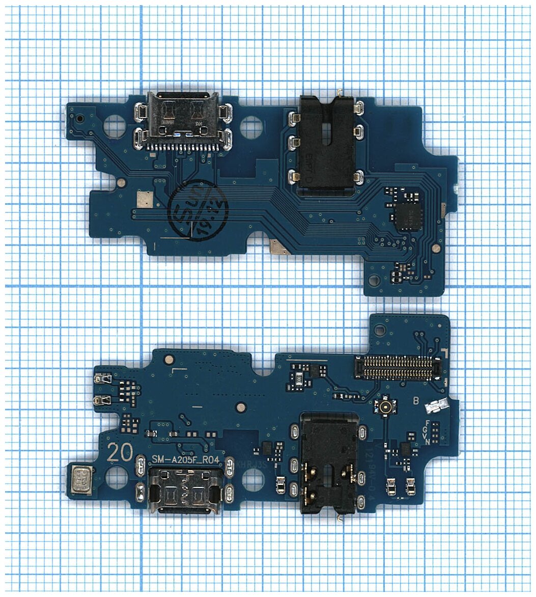 Шлейф для Samsung A205F Galaxy A20 + разъем зарядки + разъем гарнитуры + микрофон