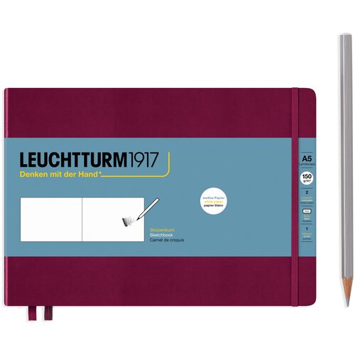 Скетчбук Leuchtturm Medium A5 ландшафт 56л 150г/м2 твердая обложка Красный Портвейн