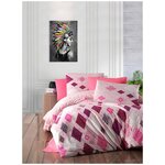 Семейный комплект постельного белья ткань ранфорс Ромбики цвет розовый 100% хлопок - изображение