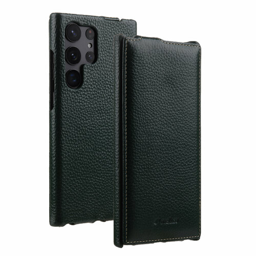 фото Кожаный чехол флип melkco jacka type для samsung galaxy s23 ultra, темно-зеленый