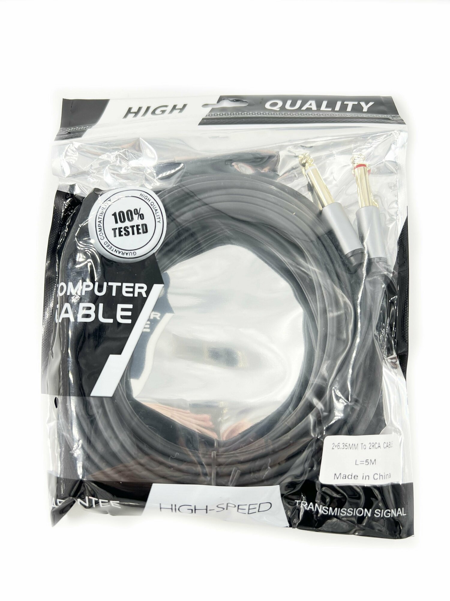 Шнур 2 х Jack 6.35 мм штекер моно - 2 x RCA штекер PLATINUM (5.0 метра) — фото 1