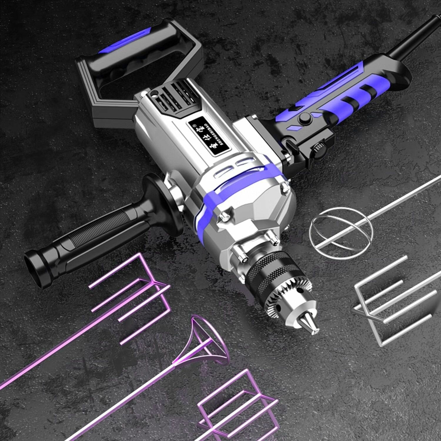 Строительный дрель-миксер с патроном и регулировкой скорости TechRome - фотография № 2