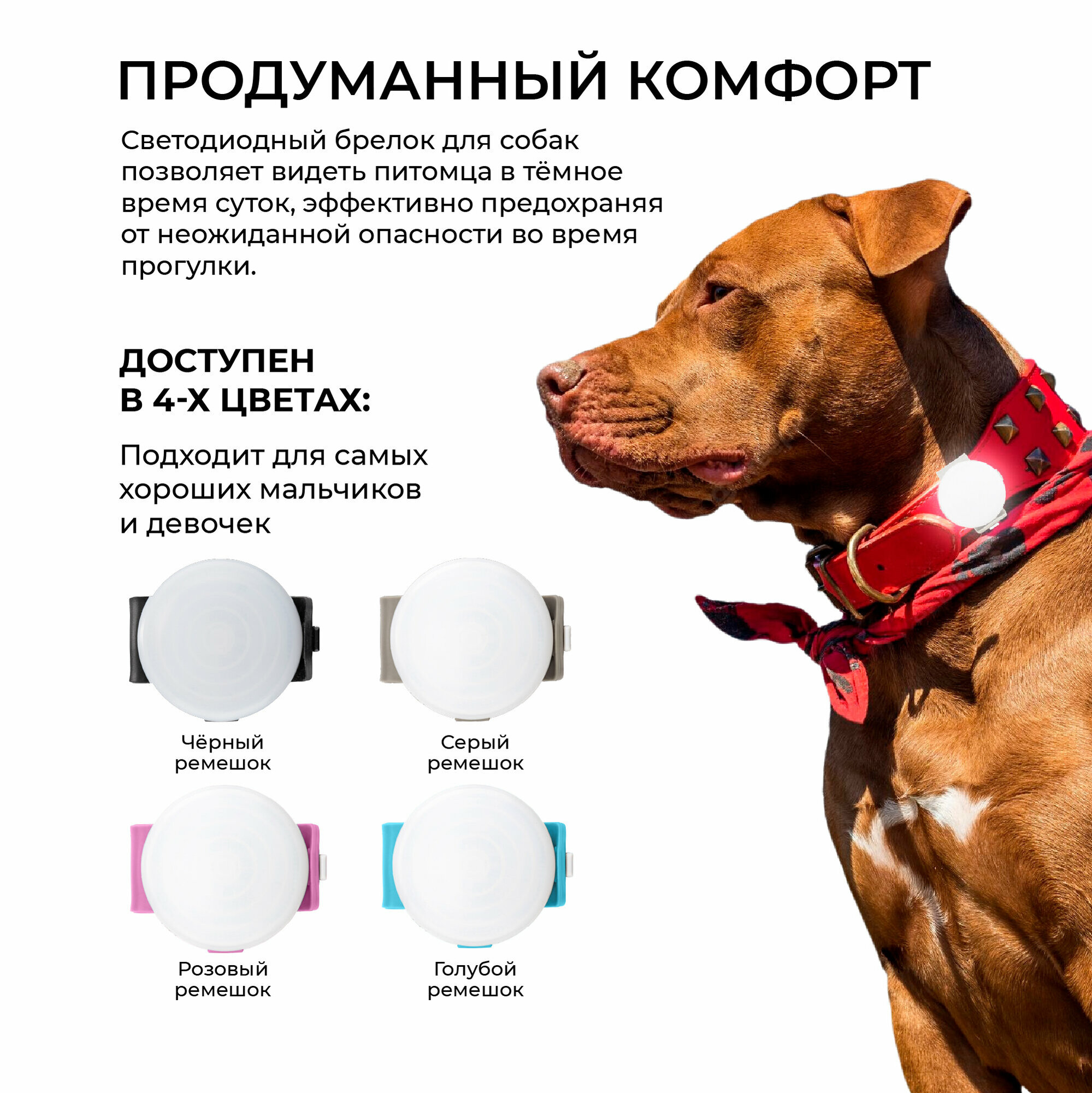 Pet-it светодиодный брелок на ошейник для собак на ремешке (Серый) - фото №2