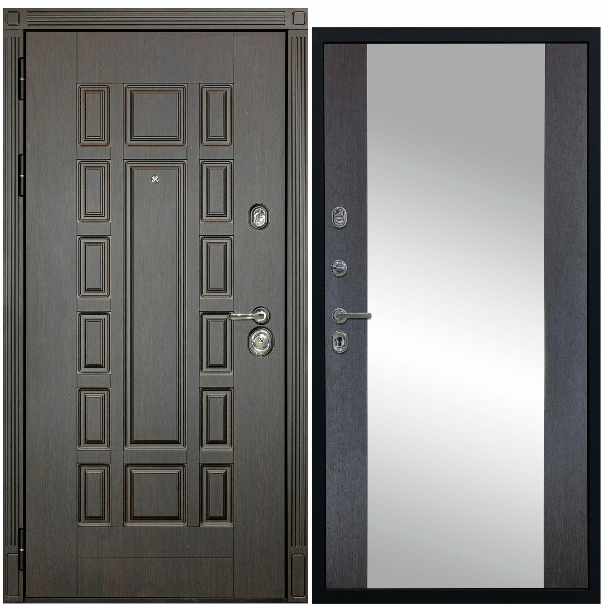 Дверь входная металлическая DIVA ДХ-53 зеркало 2050х960 Левая Венге - Д15 Венге, тепло-шумоизоляция, антикоррозийная защита для квартиры