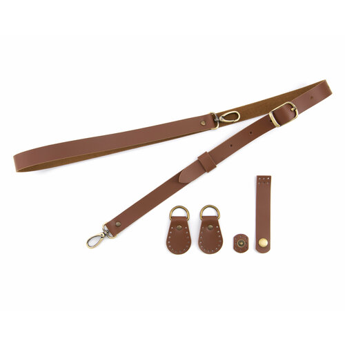 Кожаная фурнитура для вязаной сумки: ремень, пришивные боковушки и застежка, цвет - карамель