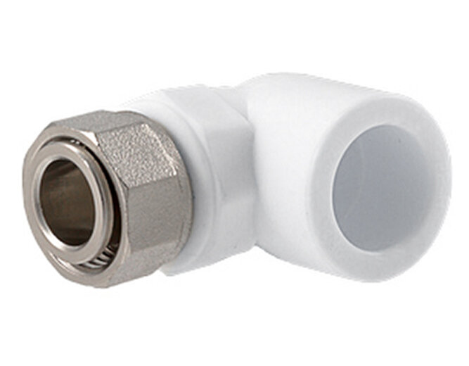 фото Уголок 25х1"х90гр. с накидной гайкой белый РТП