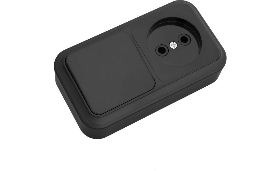 фото Блок Bylectrica 1 выключатель + розетка ОУ, серия пралеска, черный, В-РЦ-521 черный