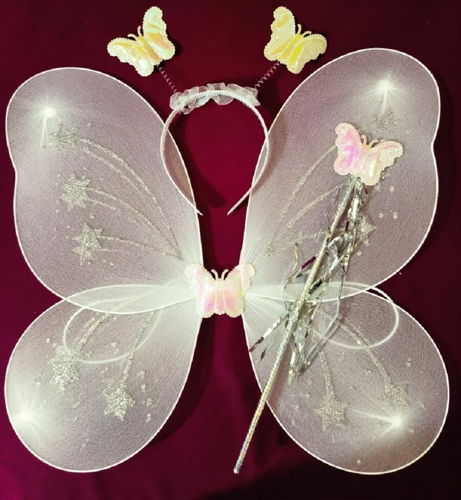 Крылья феи, бабочки, с палочкой и ободком(белые)