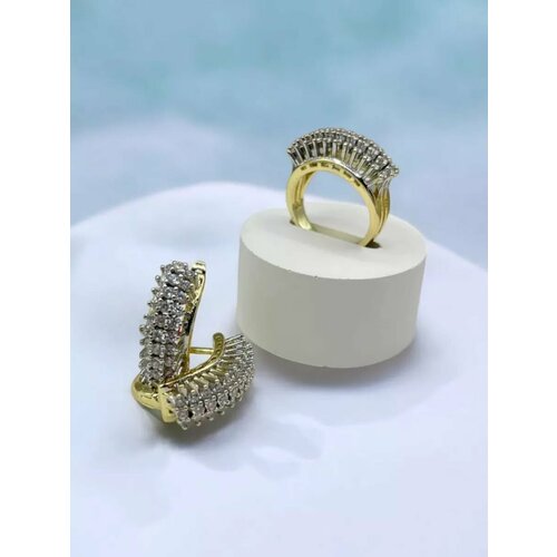 Комплект бижутерии Phonak, фианит, размер кольца 18, золотой