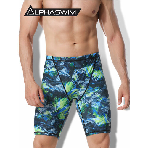 фото Плавки alpha swim джаммеры, размер s/46, серый, голубой, зеленый
