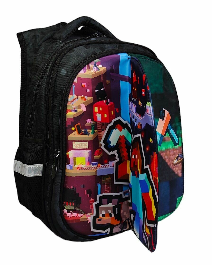 Рюкзак Minecraft Майнкрафт со сменными картинками школьный ранец с анатомической спинкой для начальной школы