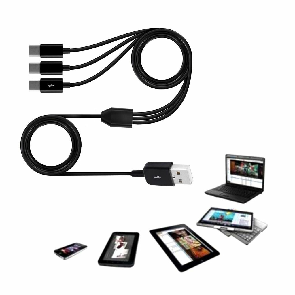 USB-концентратор, USB на Type C один к трем зарядным кабелям - 30 сантиметров, 1 шт.
