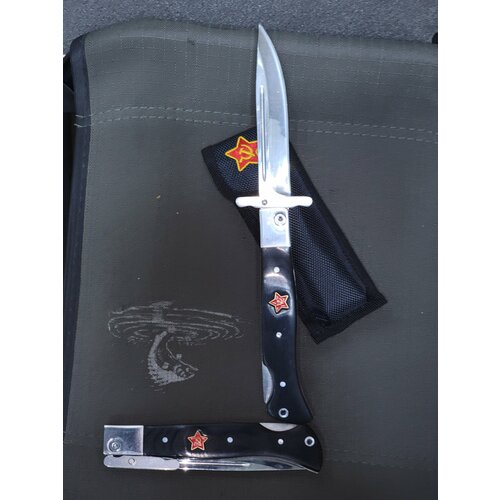 Финка НКВД, складной, высоколегированная сталь, углепластик, Acid Stone Wash, 27 см