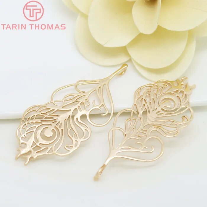 2 шт. латунные подвески с перьями павлина TARIN THOMAS 24к champagne gold