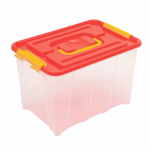 Контейнер для хранения с крышкой и ручками 6 л, прозрачный пластик, 28,5*19*18 см (оранжевый)