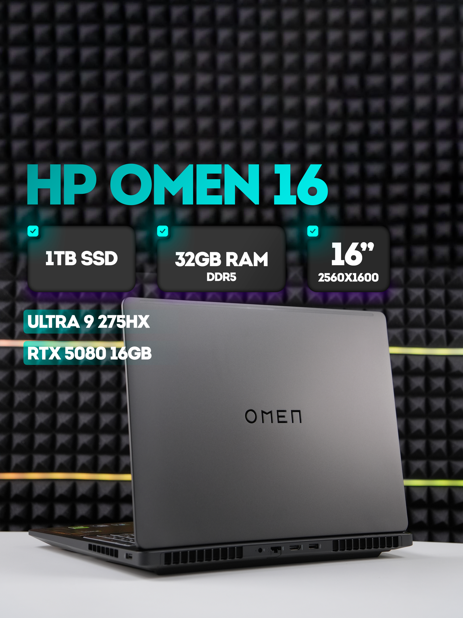 Ноутбук HP Omen MAX 16 2025 Ultra 9 275HX / 32 Гб / 1 Тб / RTX 5080 / 2,5K 240Hz / Win 11 Home Полностью русифицирован