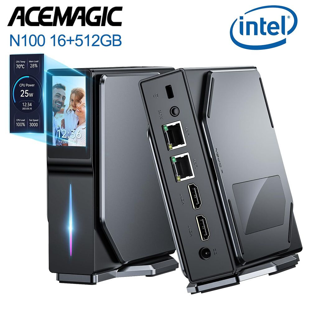 Мини-ПК ACEMAGIC S1 (Intel N100 16 ГБ+500 ГБ), Windows 11, с экраном