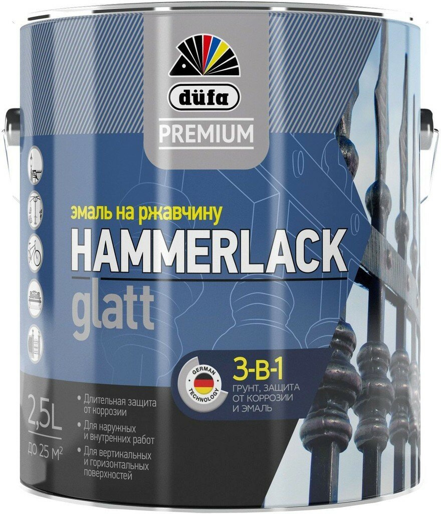 Эмаль по ржавчине DUFA PREMIUM HAMMERLACK 3В1 шоколад 25 л