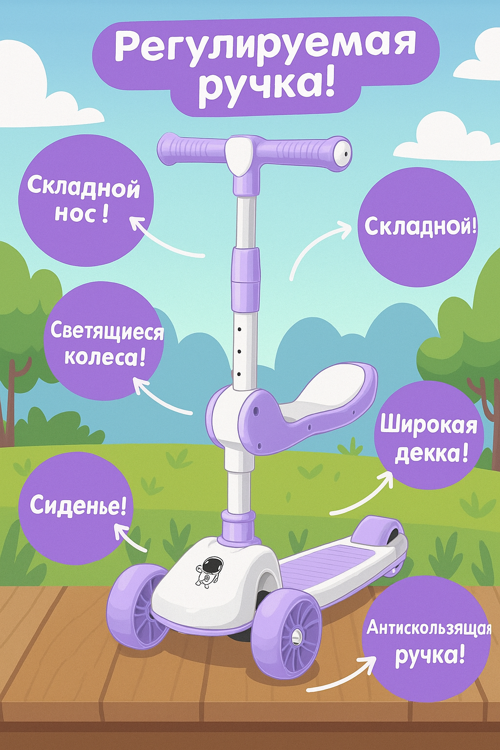 Самокат для детей, с горящими колесами, для мальчиков и девочек — фото 1