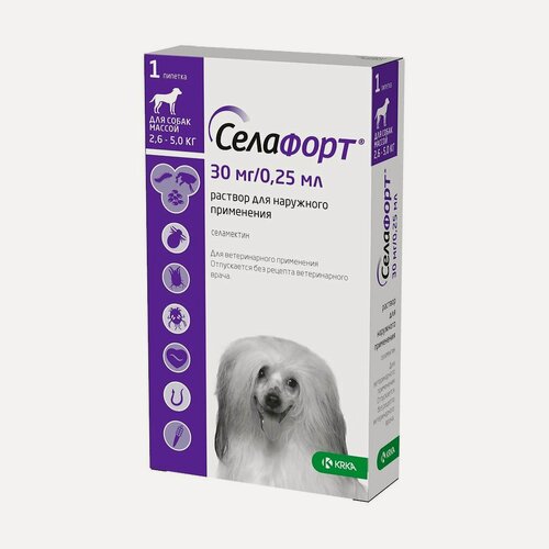 Изображение товара Капли противопаразитарные крка Селафорт для собак весом от 2,6 до 5 кг, 1 пипетка х 0,25 мл