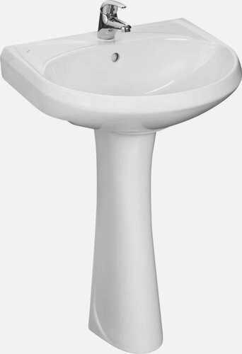 Изображение товара Раковина Santeri Версия 1.3111.5. S00.11B.0 57 с пьедесталом, фарфоровая, раковина для ванной, белая, глянцевая, полукруглая, со встроенным сливом-переливом