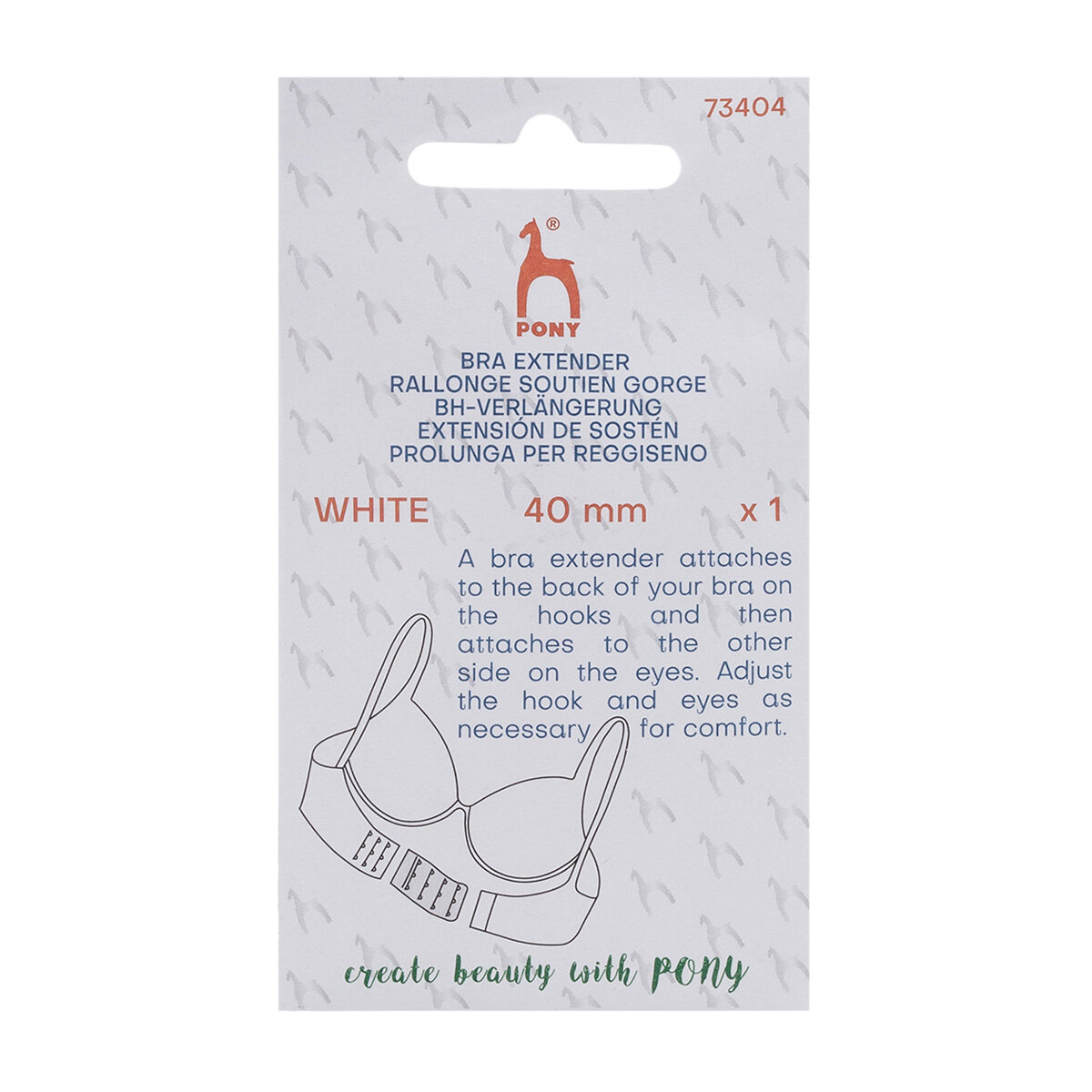Расширитель для бюстгальтера с крючками 3x2 40 мм 1 штука белый Pony 73404