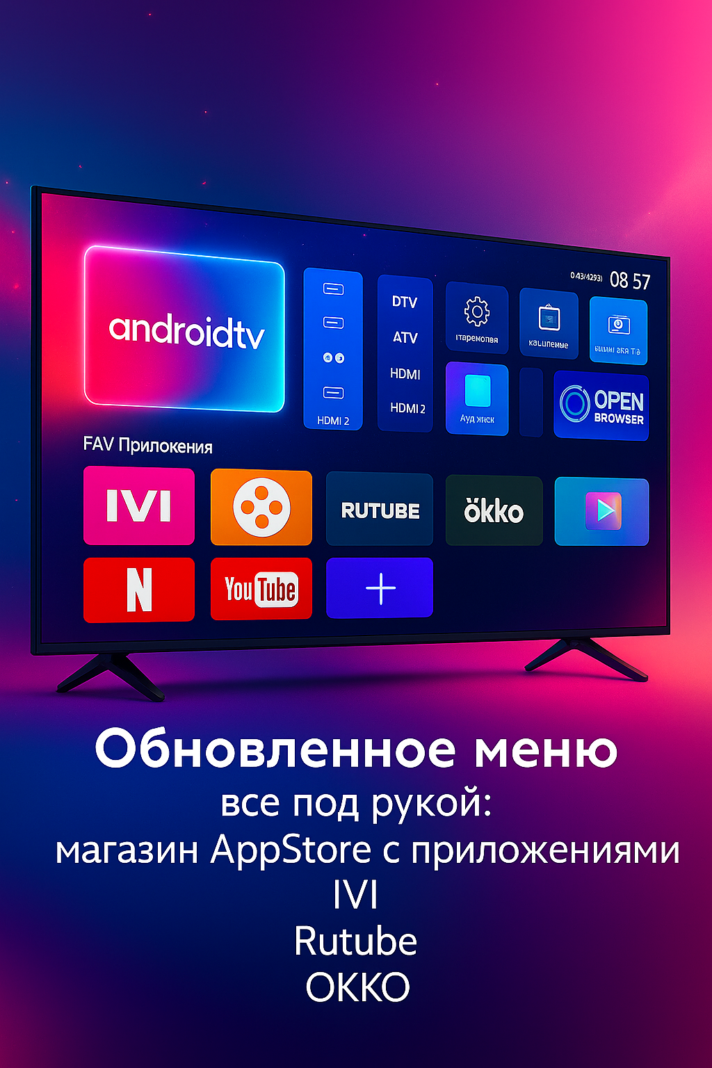 Телевизор 32" диагональ Smart Android 14 HD — фото 1