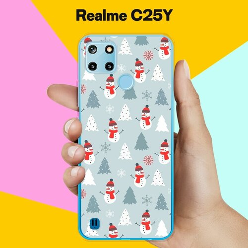 силиконовый чехол на realme c25y синий узор для реалми ц25 ай Силиконовый чехол на realme C25Y Узор новогодний / для Реалми Ц25 Ай