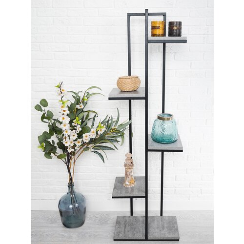 Подставка для цветов напольная металлическая «Лофт 6», полка под кашпо, стойка опара для растений, стеллаж, этажерка на балкон, муар бетон