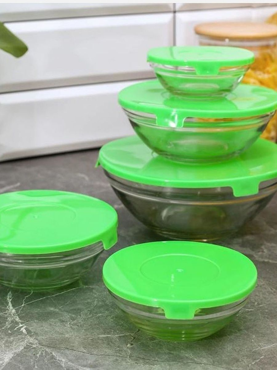 Стеклянные контейнеры для еды набор салатники с крышкой