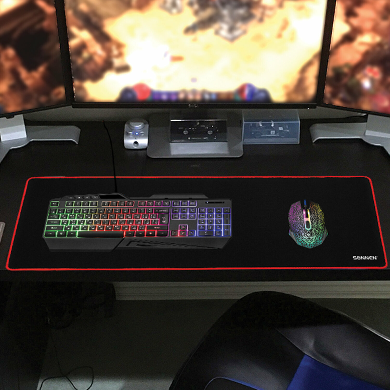 Коврик компьютерный игровой для мыши / мышки / компьютера / клавиатуры большой Black Titan Xl 800x300x3мм черный Sonnen