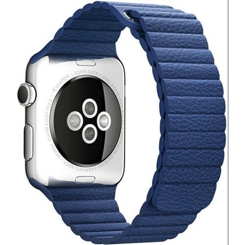 Ремешок на магнитной застежке для Apple Watch Series 1-8 - 44/45/49 мм (синий) эко-кожа