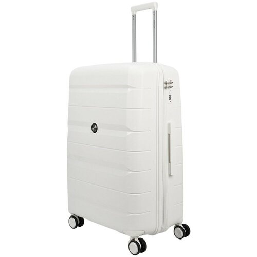 фото Умный чемодан ambassador, полипропилен, увеличение объема, опорные ножки на боковой стенке, ребра жесткости, водонепроницаемый, 120 л, размер l, белый