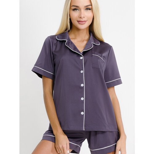 Пижама HappyFox, размер 48, серый хлопковая шелковая ночная рубашка fdfklak для женщин летняя свободная тонкая пижама без рукавов повседневная пижама на шнуровке ночные руба