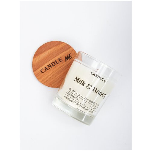Ароматическая свеча Milk  & Honey (Молоко и Мед) с деревянным фитилем, 225 мл,CANDLE ME