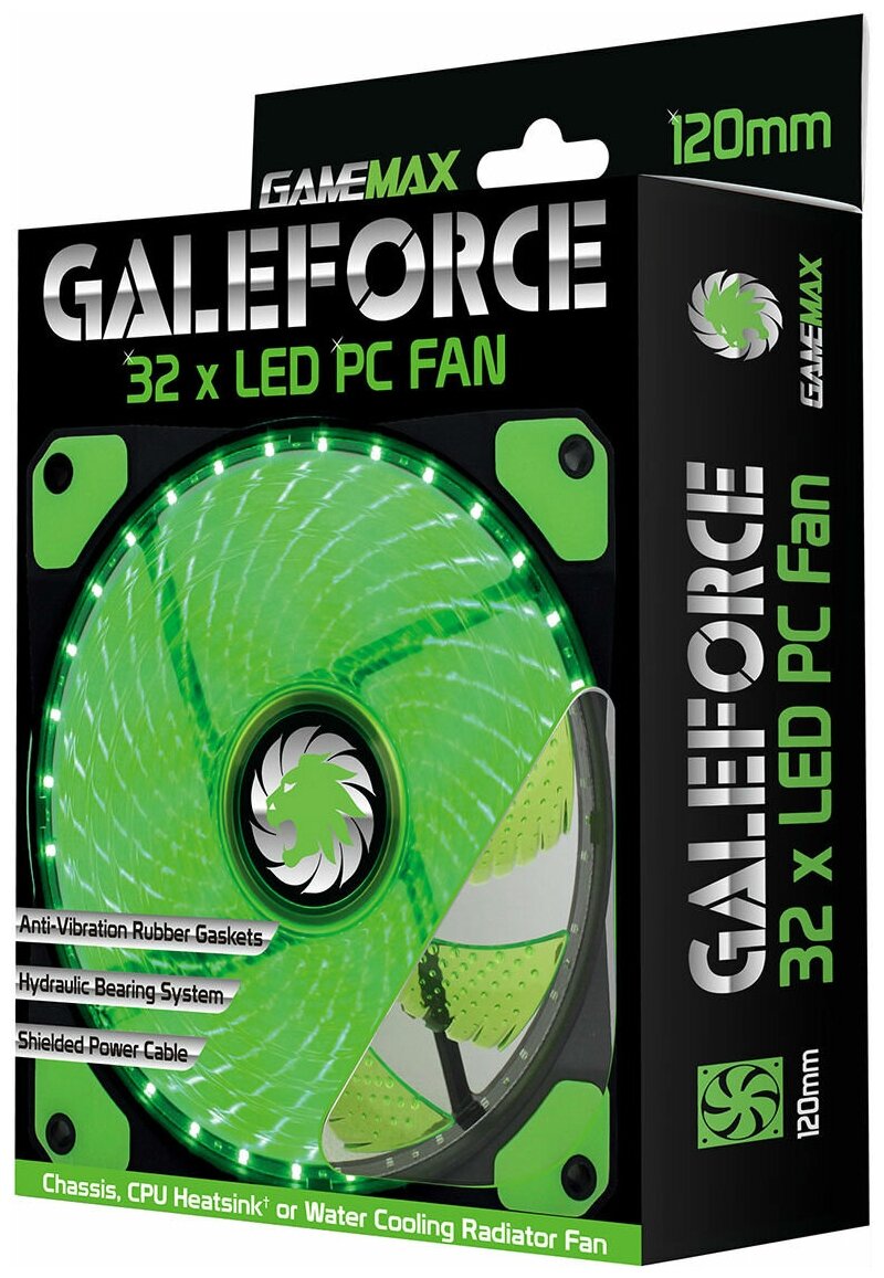 Система охлаждения для корпуса GameMax Galeforce 32 x Green LED, черный/зеленый - фото №4