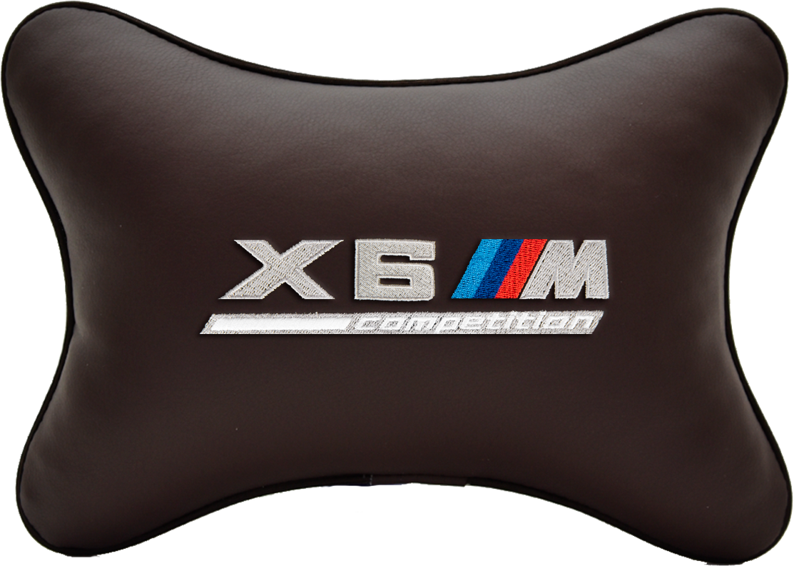 Подушка на подголовник экокожа Coffee с логотипом автомобиля BMW X6M COMPETITION
