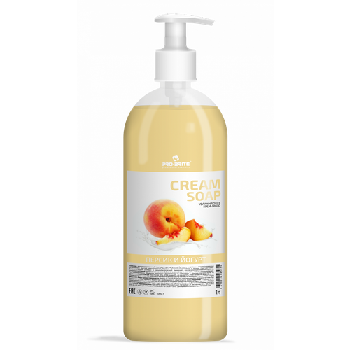 Купить CREAM SOAP персик И йогурт . 1 Л. Увлажняющее крем-мыло с витамином Е, Pro-Brite, оранжевый