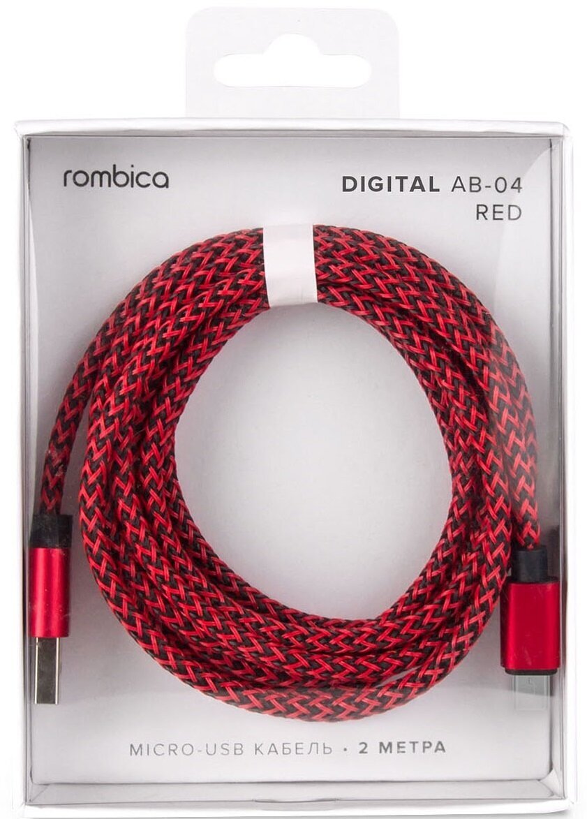 Кабель Rombica Digital AB-04 Red, micro USB B (m), USB A(m), 2м, красный / черный [cb-ab04r] Noname - фото №4