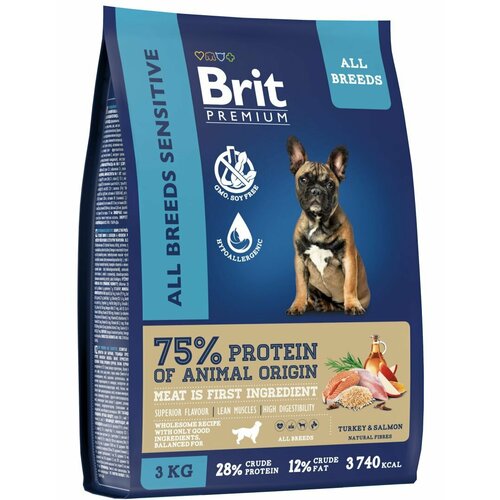 Сухой корм для собак Brit Premium Dog Sensitive Лосось и индейка 1 кг