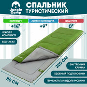 Спальный мешок Jungle Camp Camper Comfort, с подголовником, левая молния, цвет: зеленый