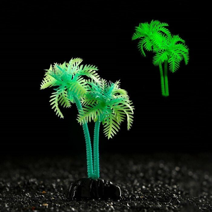 Растение искусственное аквариумное "Пальма", светящееся, 10 см, зелёное (арт. 7514207)