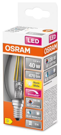 Светодиодная лампа Ledvance-osram OSRAM LED SUPERSTAR+ CL B FIL 40 dim 3,4W/927 E14 Ra90