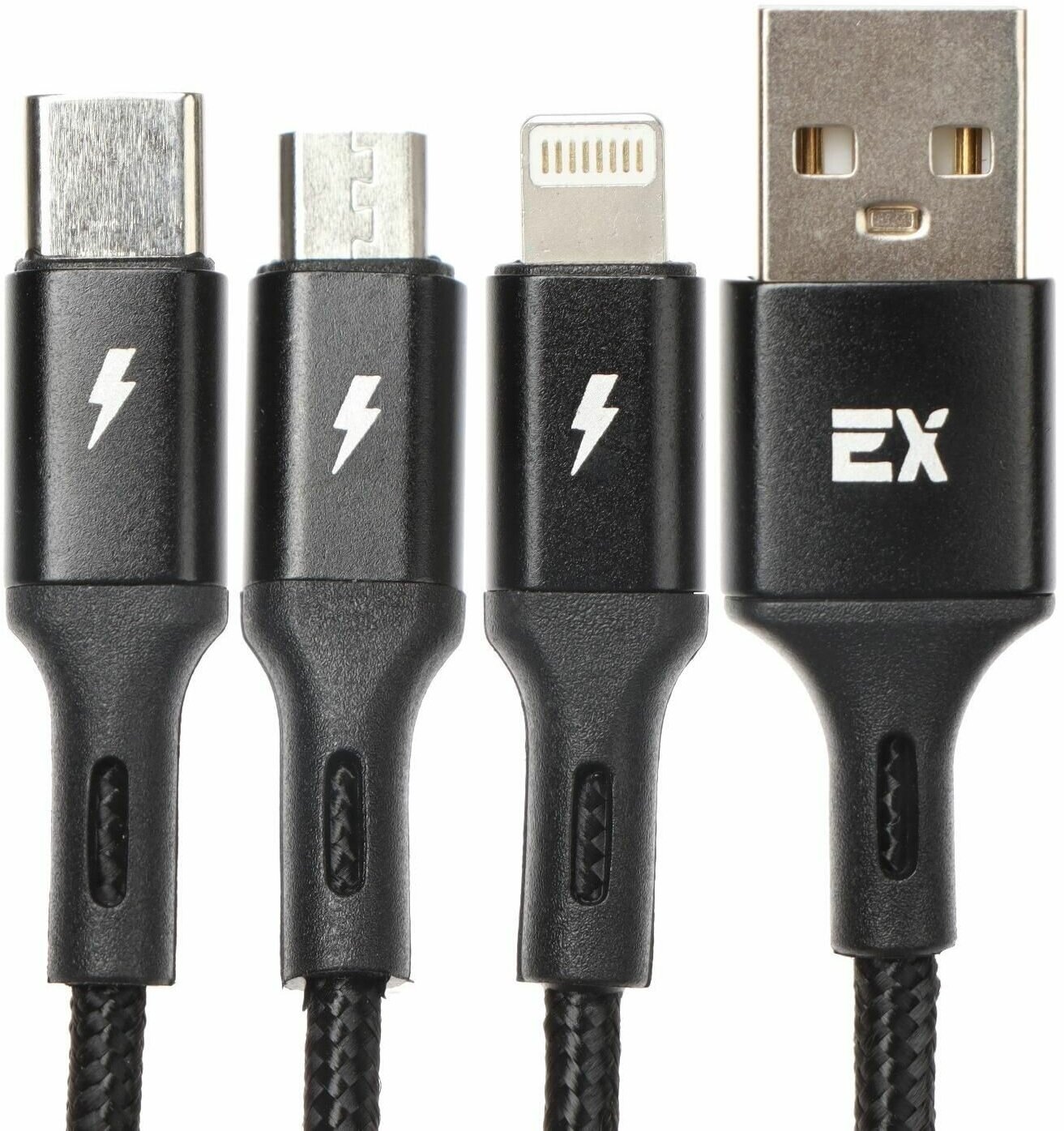 Кабель 3 в 1 Exployd EX-K-1417, USB - microUSB/Lightning/Type-C, 2.4 А, 1.2м, нейлон, черный 9449546 - фотография № 3