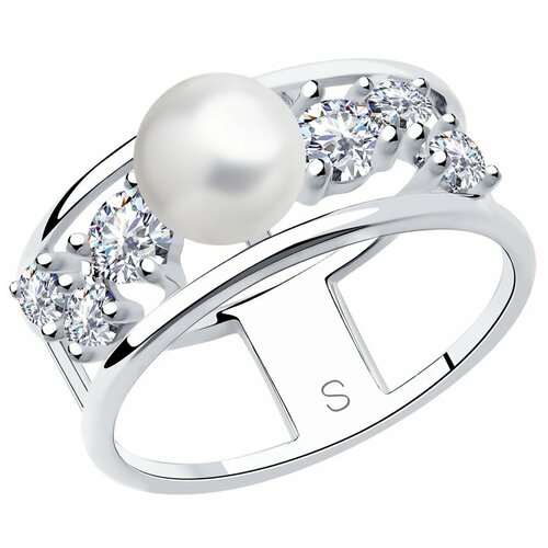 фото Sokolov кольцо из серебра с жемчугом и фианитами 94013043, размер 17
