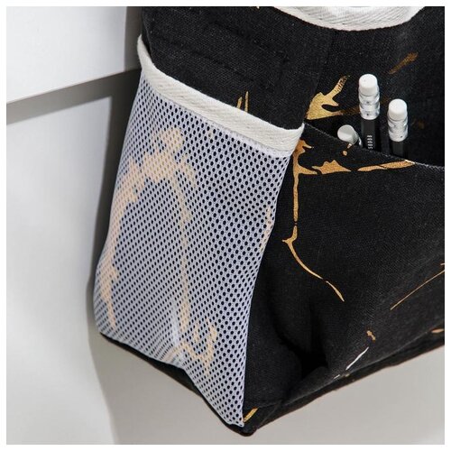 фото Органайзер с карманами доляна подвесной, "мрамор", 3 отделения, 31*11*27 см, черный (5453905)